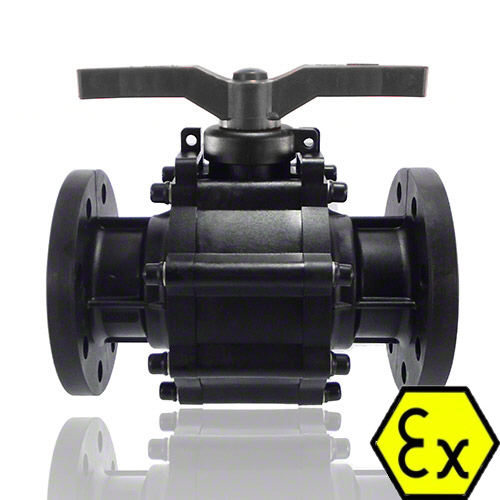 2-Wege-Flansch Kugelhahn aus elektrisch leitf&auml;higem Polypropylen, DIN Flansche, EPDM Dichtung